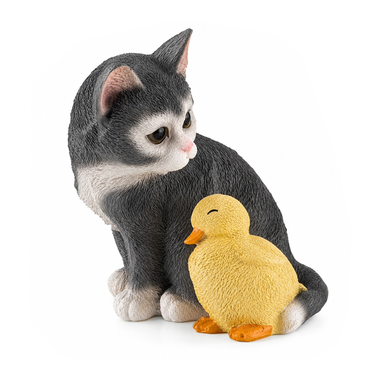 Kitten with Duckling Garden Statue