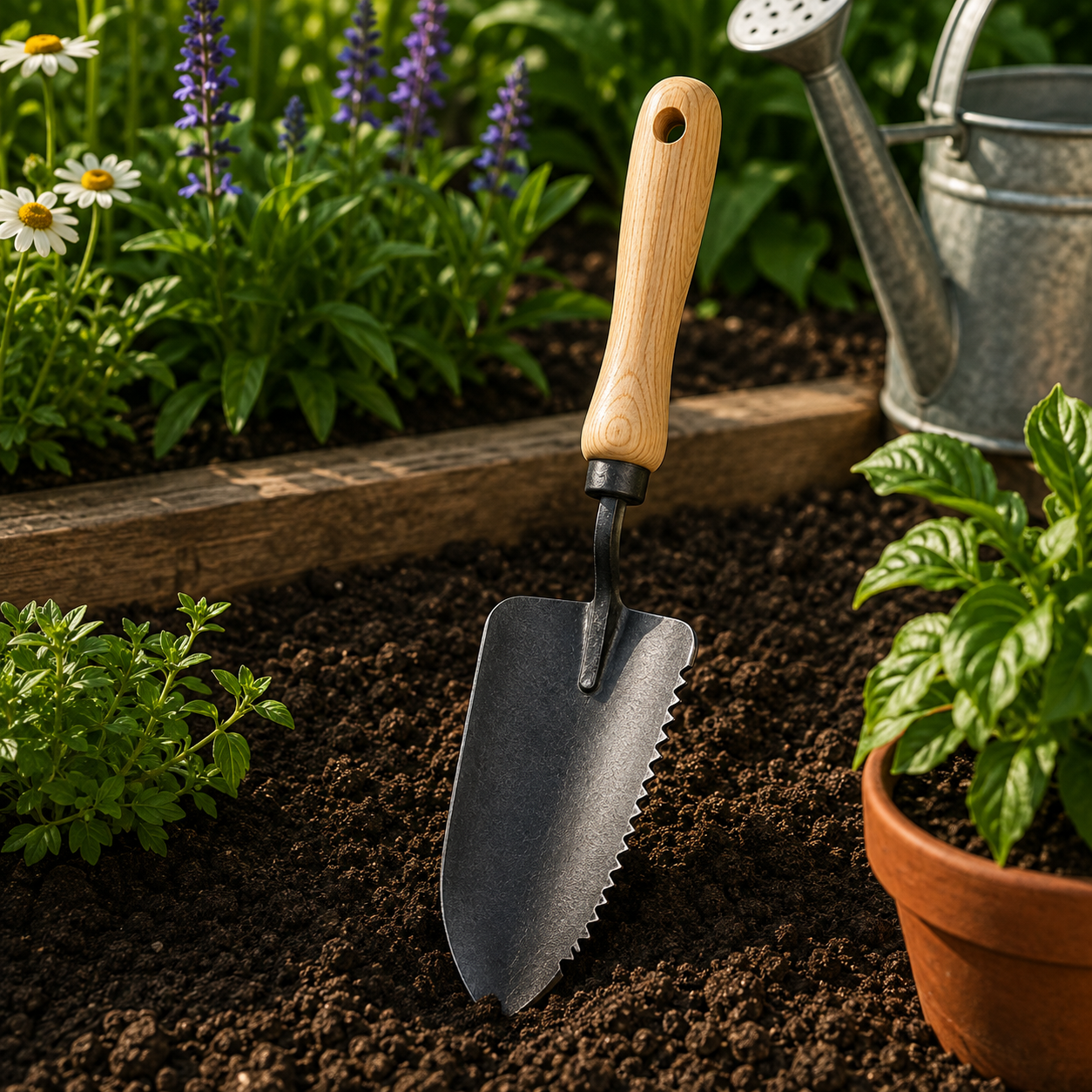 Notched Garden Trowel with Ash Wood Handle – 140 mm